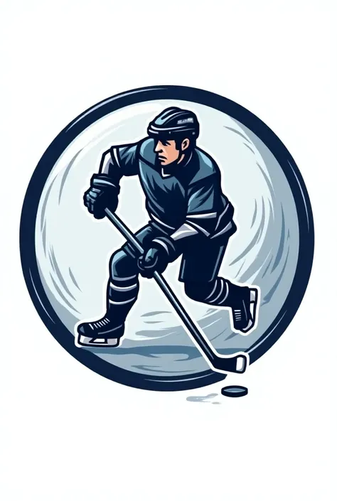 Create a hockey club logo in a circular shape. Use some action perspective.