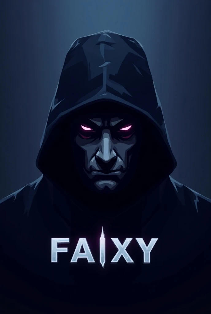 make a assassin face logo and below it right a name "FAIXY" in big capital letters and make sure the color should be blueish purple  background of assassin.