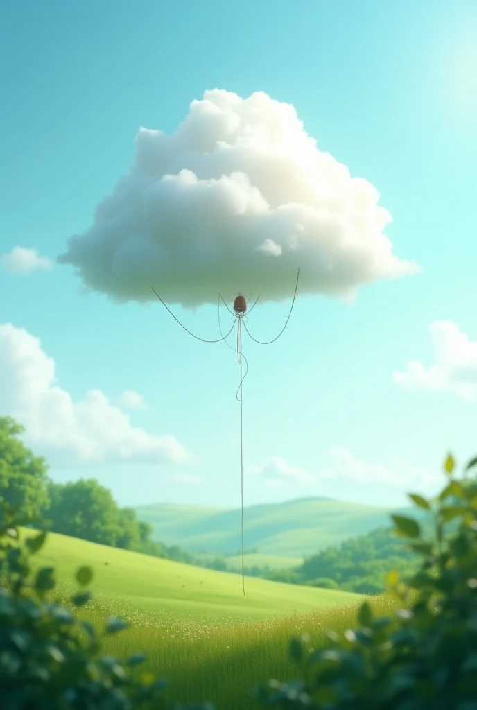 Create a cloud that looks like a balloon in the sky with greenery