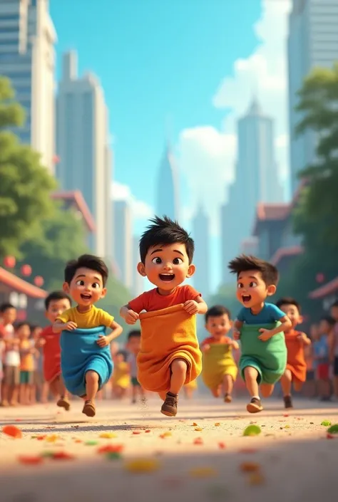 Gambar anak anak lomba balap karung jakarta indonesia 3D disney