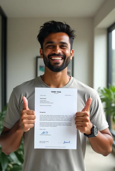 An bangladeshi  26 years age men  happy with thumbs-up,her visa letter showing