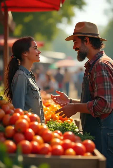 Emma und Max ()Talk to a farmer, Who sells his goods on the market .