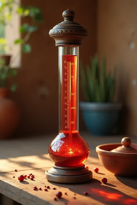 A Mexican thermometer that shows a temperature of 38 