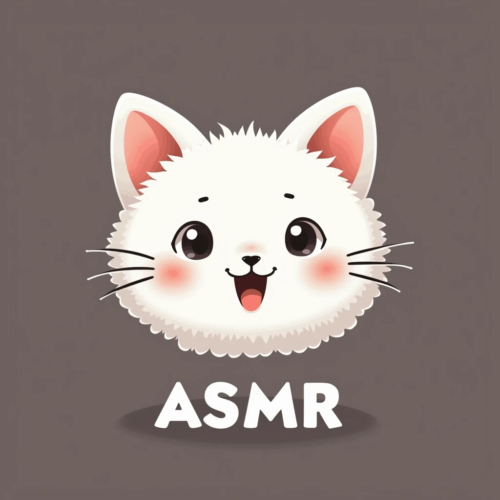 Face logo of a white kitten and a phrase written ASMR