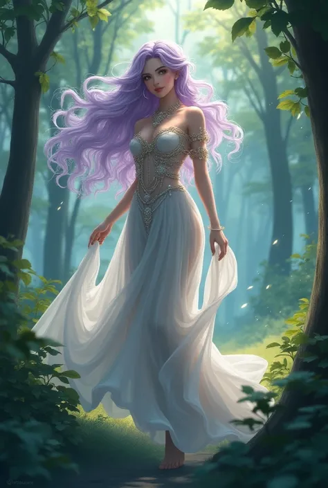 anime style goddess aphrodite leaving the forest