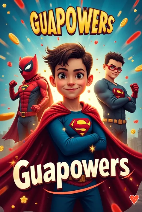 Image of a wrapper of superheroes and a boy who only says the word guapowers on the wrapper in Spanish of my hard candies