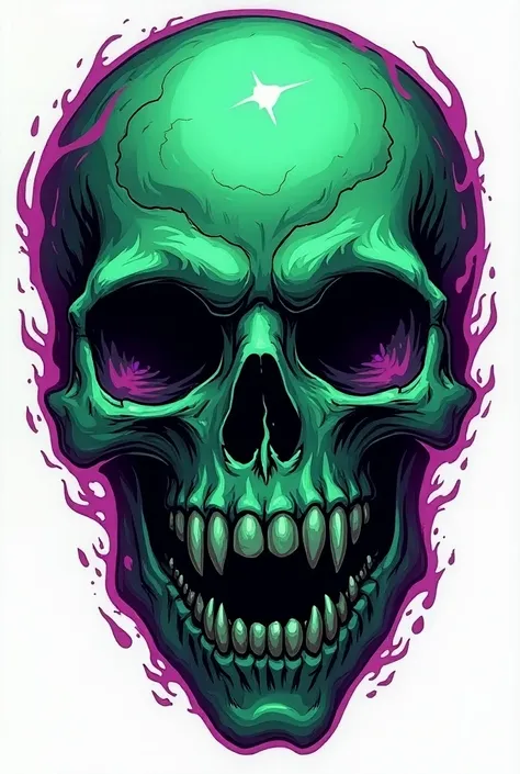 Monstrous green skull with purple only the edges to make a sticker to personalize the bike