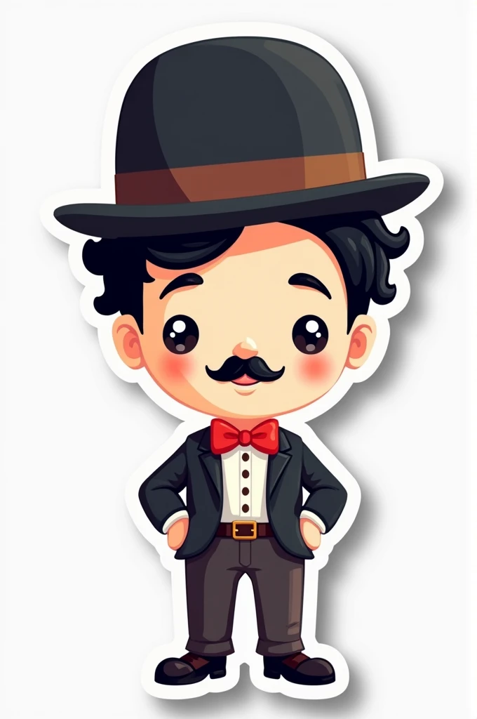  CHARLES CHAPLIN cut-out sticker design stickers, with white outline, in vivid and vibrant colors, is the background png, kawaii CHARLES CHAPLIN  , professional sticker design, DESIGN PLANO, vector lines, colorful