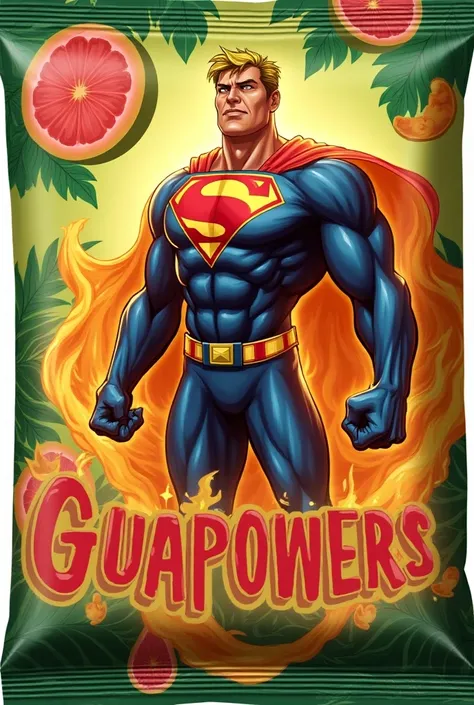 Image of a superhero in the wrapper of my guava candy with Chancaca and that the written word of guapowers is only in the image in a large way