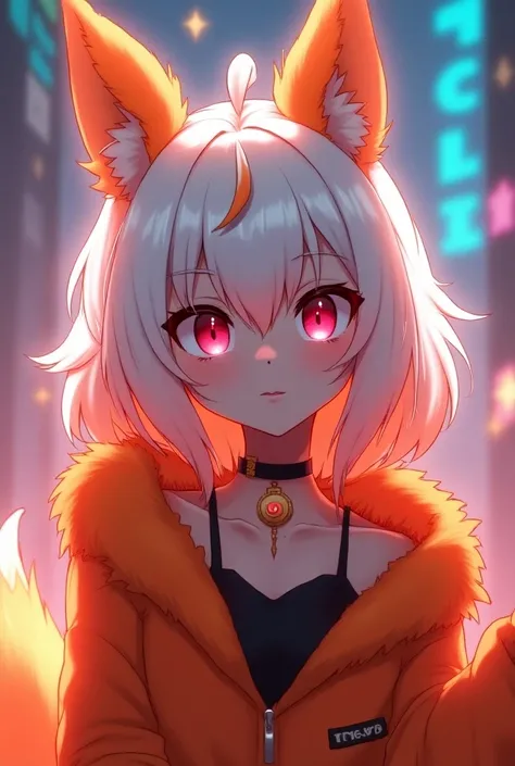 furry, shota, nsfw, young, neon colors, femboy, white hair, orange fur, hypnosis, grinding