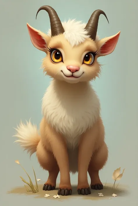  Draw a picture of a Furry goat girl with a tail, yellow ears and eyes with horizontal pupils 