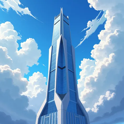 Skycraper and clouds background anime style