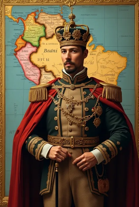 Create an image 
Map of imperial Brazil ,  portrait of Dom Pedro I or II for a slide
