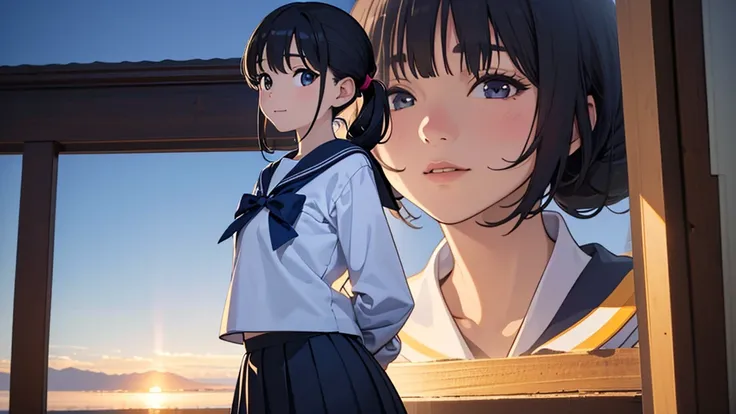 very cute ,Young, elementary school students,{1girl}, Alone, Hairstyle: low ponytail, Black Hair,(best quality,4K,8k, highres icon,masterpiece:1.2),ultra-detailed,(realistic,photorealistic,photo-realistic:1.999),anime,(masterpiece, best quality,ultra-detai...