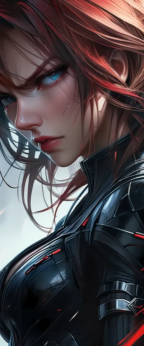 black widow, final fantasy VIII, full body, stand pose, highly detailed, photorealistic, 8k, realistic detailed face, sharp focus, incredible detail, intricate details, hyper realistic, chiaroscuro lighting, dramatic lighting, cinematic lighting, dark and ...