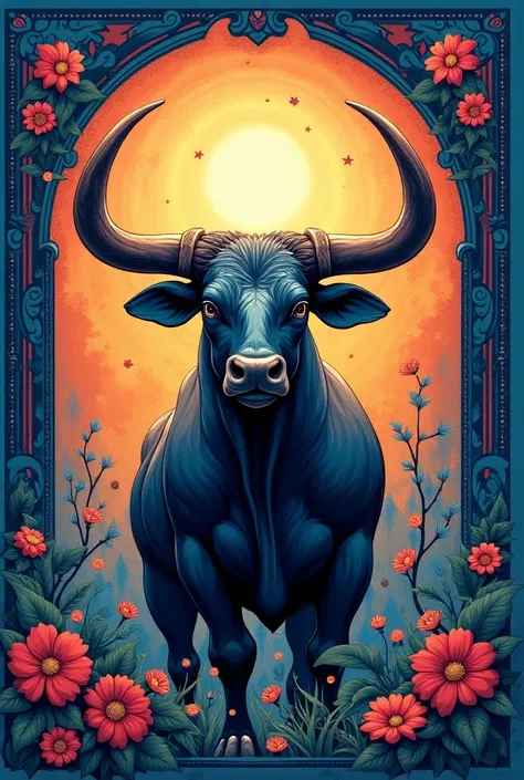 Best picture of Taurus sign with blue border with colorful background 