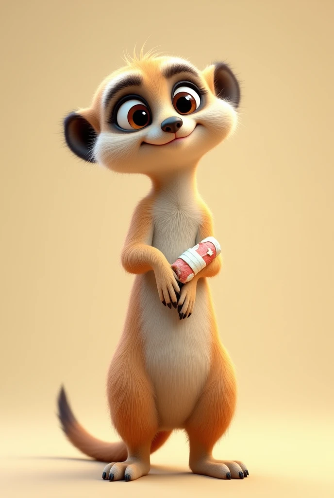 Animated meerkat with plaster on the right back foot
