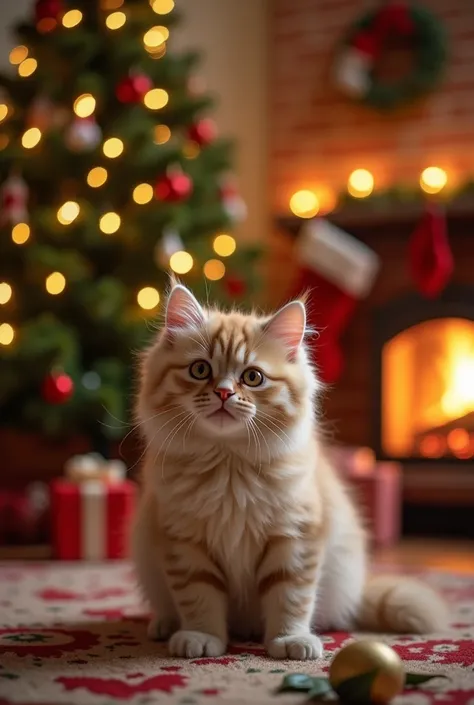 Photo of a cat in a Christmas setting 