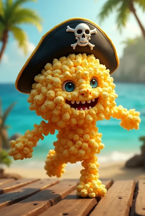 Create popcorn disguised as an enchanted, animated and magical pirate in cartoon style