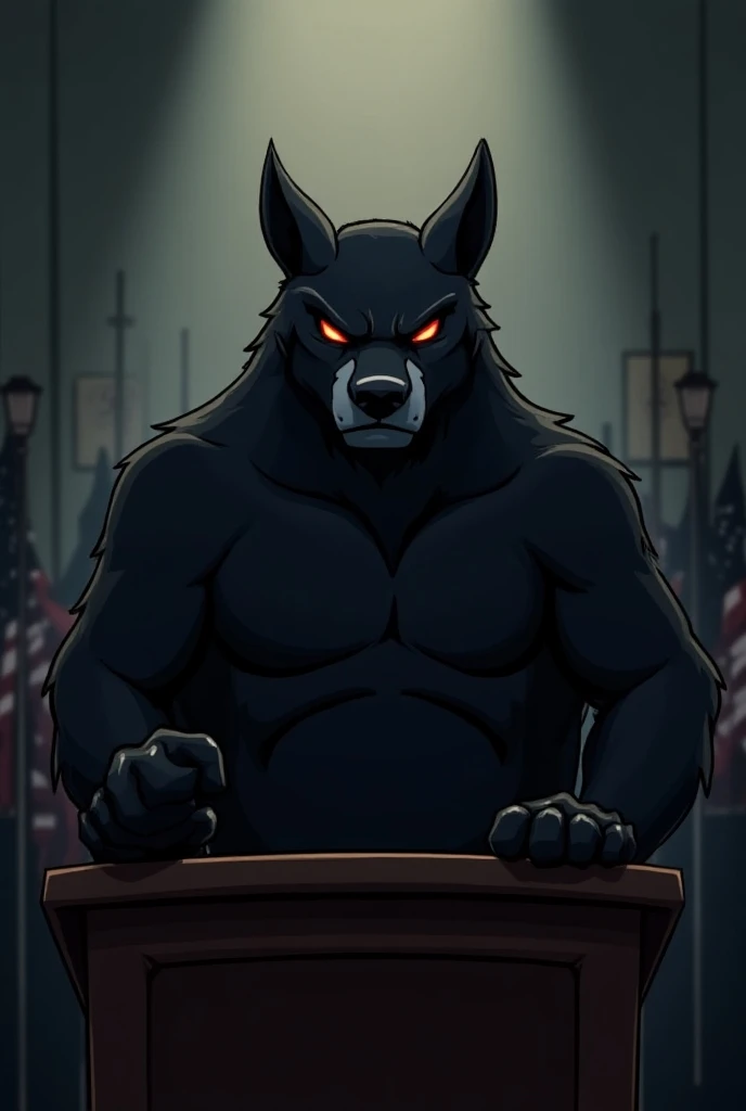 Abuser politician ,  cartoon in black haired animal