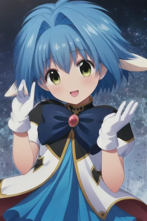 As, girl,, white gloves,smile, blue hair 