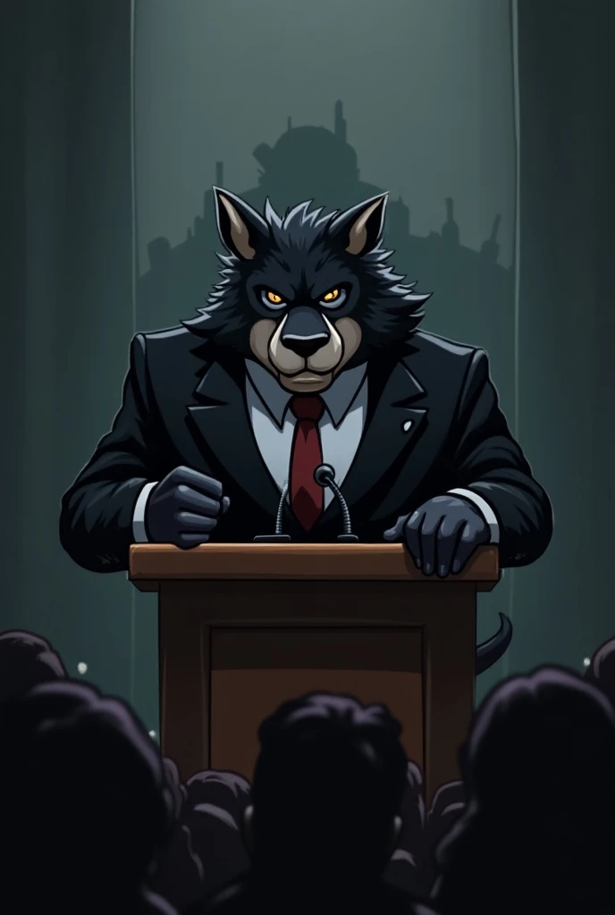 Abuser politician ,  cartoon in black haired animal