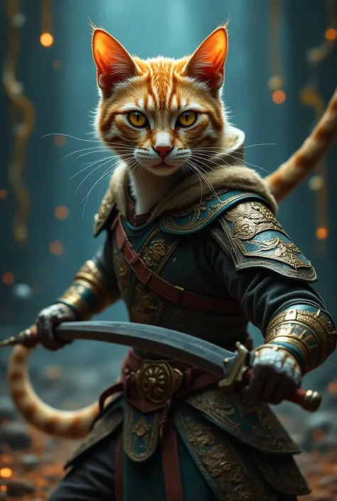 (((Banner"Masyu go  for it"))),a close up of a cat holding a fencing sword, , hyperdetailed fantasy character, fantasy art, , （masterpiece full of fantasy elements））， （（best quality））， （（Intricate details））（8k）,on the stage
, 