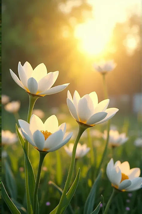 A sunny day, autumn breeze, white flowers in garden 