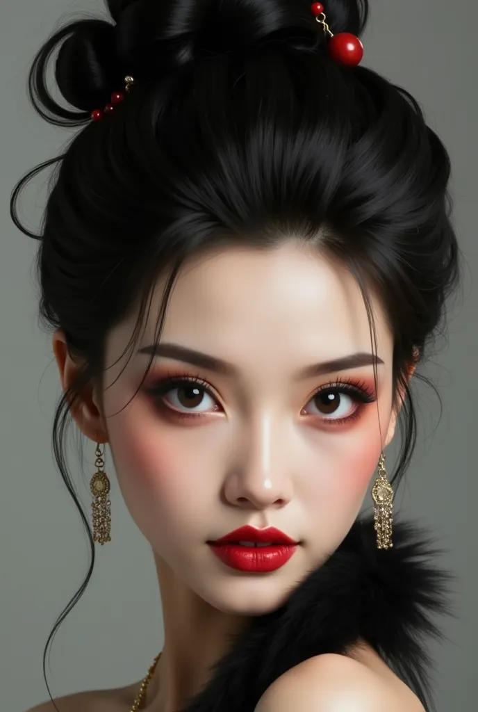 gggjaaa，make up，red lip，black hair，red beauty mole