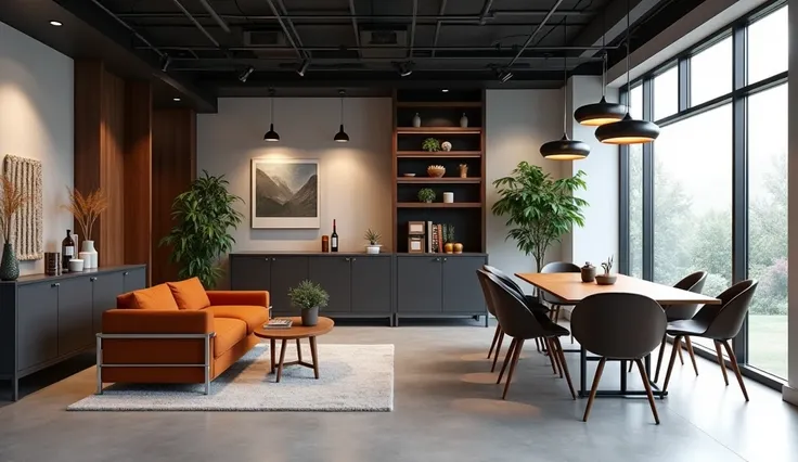 Modern office in gray, coffee, brown, caramel, black and white