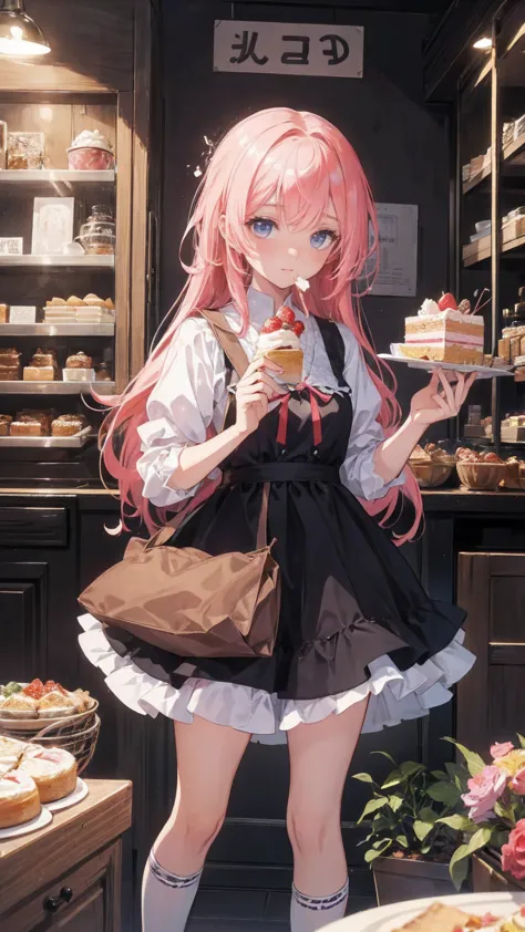 ケーキとカップケーキのあるベッドの上のアニメの girl,  anime of Shiota , Pixiv,  Rococo,  smaller **** Bent,  In a dress, ,  eating cake , Bonbon,  girl anime séduisante, illustration d &#39; anime sweet ,   girl, Pixiv 3dcg,  anime splash art  , chez Pixiv, Naughty