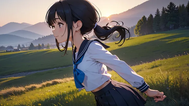 very cute ,Young, elementary school students,{1girl}, Alone, Hairstyle: low ponytail, Black Hair,(best quality,4K,8k, highres icon,masterpiece:1.2),ultra-detailed,(realistic,photorealistic,photo-realistic:1.999),anime,(masterpiece, best quality,ultra-detai...