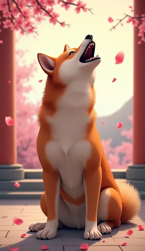  Shiba Inu howling with a unique expression 。 The background contains elements typical of Japan。Shiba Inu-like expression and 、 Composition that makes you feel the atmosphere of Japan 。
