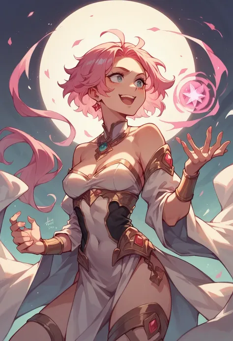 1 girl, human body, anatomy , magic,  pink hair