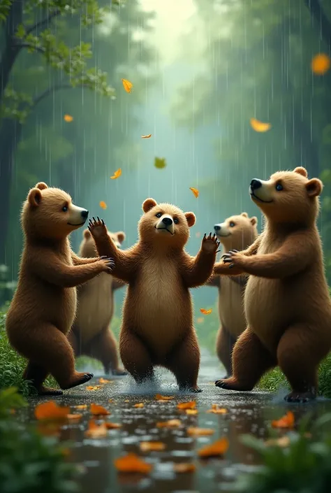 Bears dancing in the rain