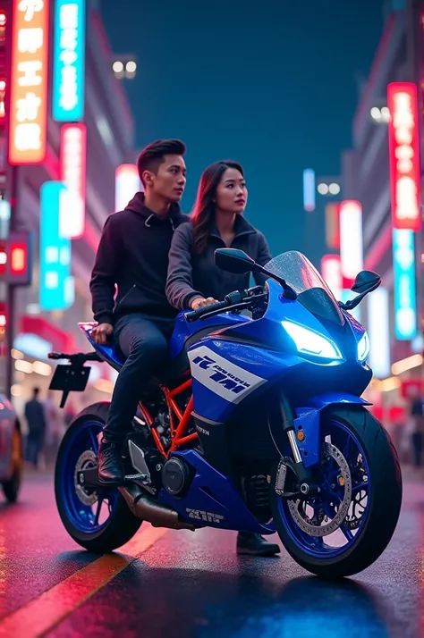 KTM rc nith tokiyo blue light 
With a boy and girl friend 