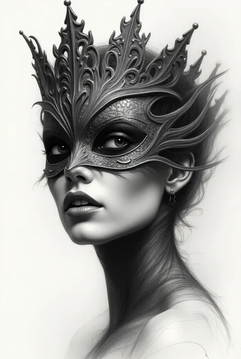 I wanna sketch like women wearing a crown and one side of her face turning crown in to a mask and wanna crown and mask blend together 