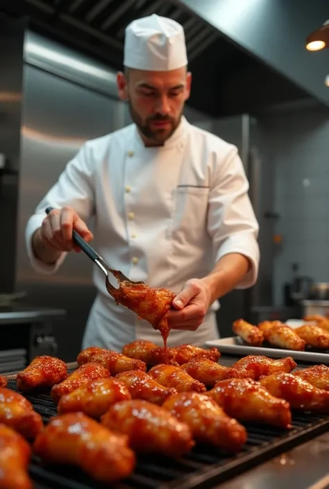 Picture of a chef making BBQ wings