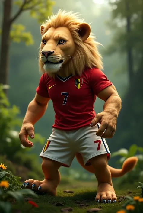 Kevin De Bruyne and Lion will be transformed into one animal. Kevin De Bruyne whole body must be there. Belgium number 7 jersey must be worn.