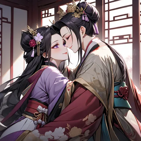 the woman of the ancient chinese empress both physically and mentally loved each other by hugging and kissing the man of the gre...