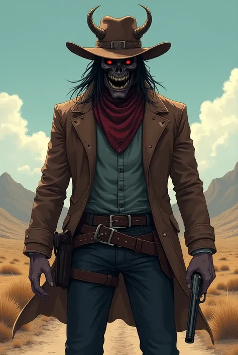 An anime cowboy with a mask that looks evil