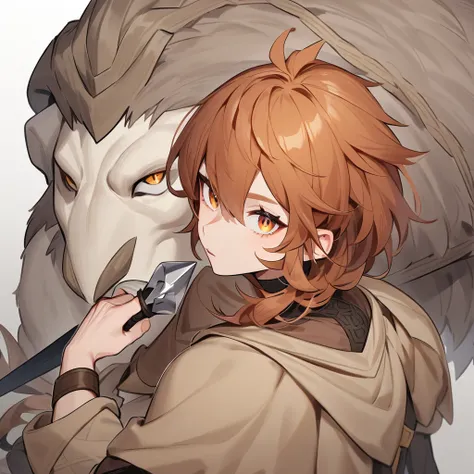 Halfling druid holdin a dagger, his hair is ginger, eyes are light hazelnut color
