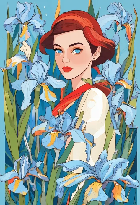 Fashionable Iris by Sydney illustrator Seth Daniels, featuring light red and light blue styles, movie posters, bold graphic design elements, close-up shots, and decorative art