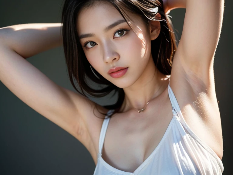 ( Details), ( masterpiece), (Realistic), (4K quality), ( 1 seen seen seen age beautiful Japanese woman), (An image showing the darkened armpit with the most wonderful wrinkles in the world:1.3),