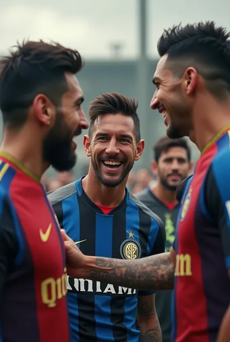 Realistic Messi and realistic Suarez meet Neymar wearing an Inter Miami jersey