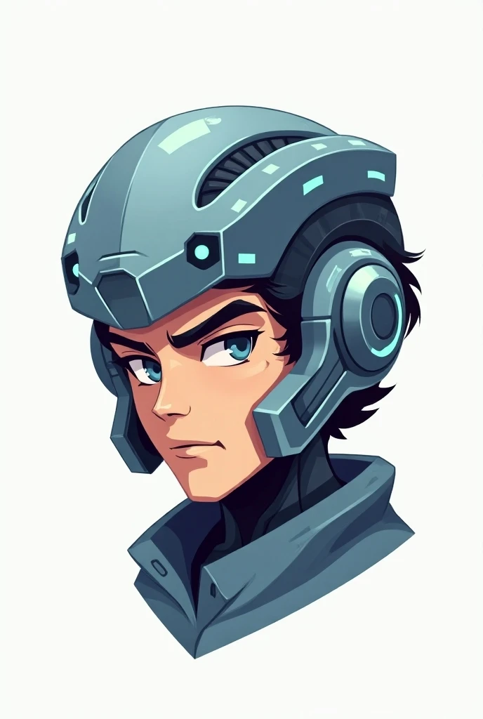 cartoon style, Make a logo like a man with a futuristic mechanical helmet