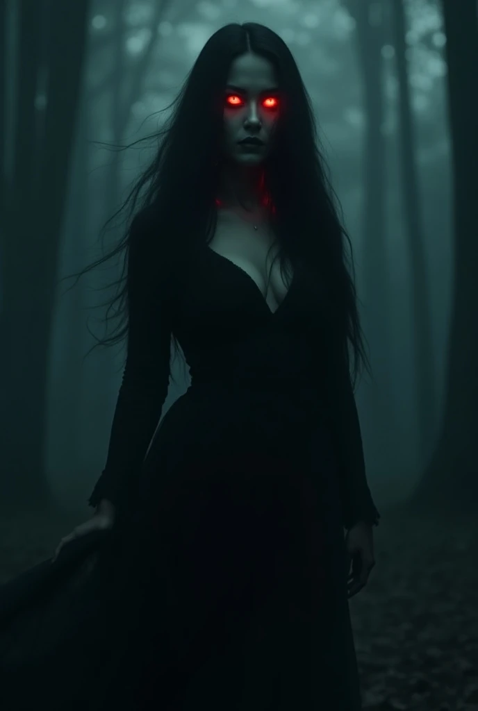 1. A beautiful sexy big boobs Ghost Woman: Center the thumbnail on a beautiful, curvy Indian ghostly woman with long, flowing dark hair. Give her an ethereal look with subtle, ghostly makeup, glowing red eyes, and a traditional outfit, adding an eerie but ...