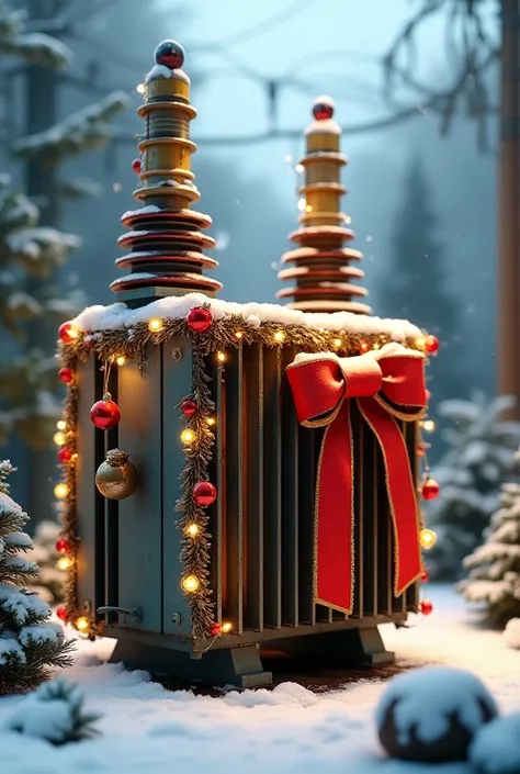 A power transformer decorated in a Christmas way