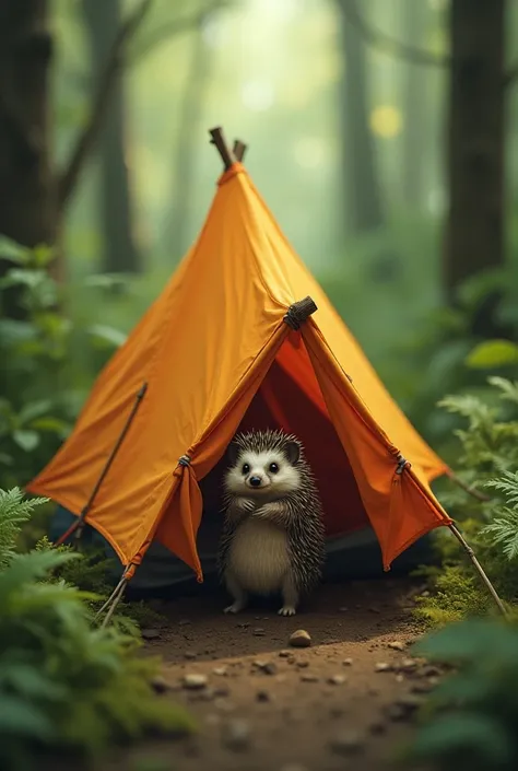 Hedgehog carrying a large tent 
