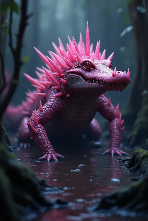  Imagine the fusion of an alligator and a very macabre pink crystal. And fierce in a swamp  

